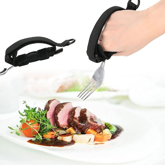 Universal Cuff Adaptive Utensils Holder for Elderly & Disabled Adjustable Non-Slip Eating Aid for Weak Grip, Arthritis, Parkinson's, Fits Spoon, Fork, Toothbrush, Easy to Use