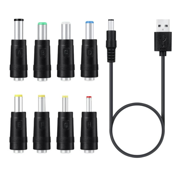 Universal DC Jack Charging Cable with 8 Interchangeable Plugs for 5V Devices