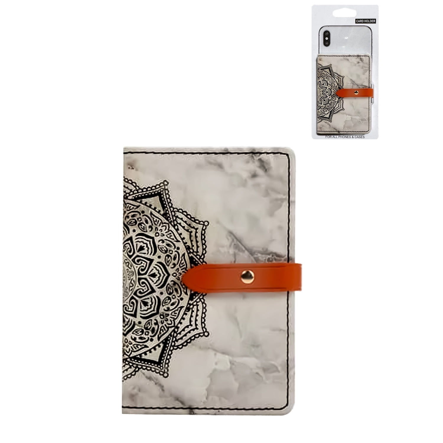 Universal Datura Flower Leather Card Holder for Phone Back - Black