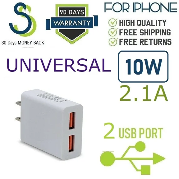 Universal Dc5V 2.1A 10W Dual Usb Port Wall Charger Cube Power Adapter [Ss10