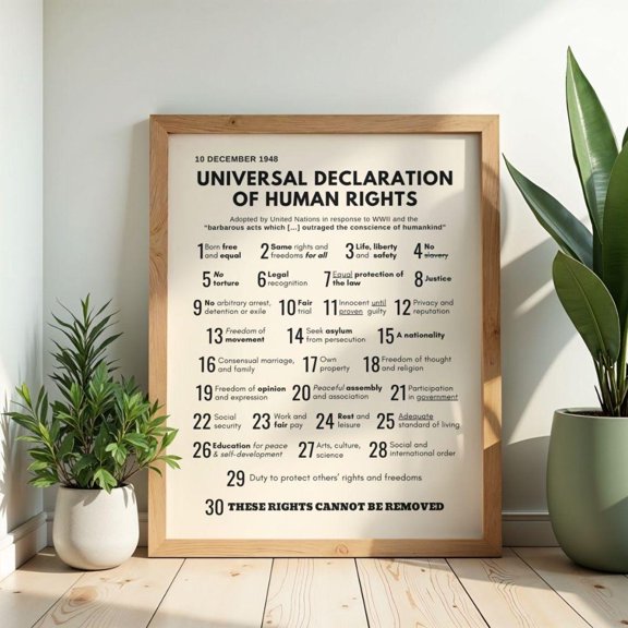 Universal Declaration Human Rights Wall Art Print, Unframed Paper Poster 11x14in
