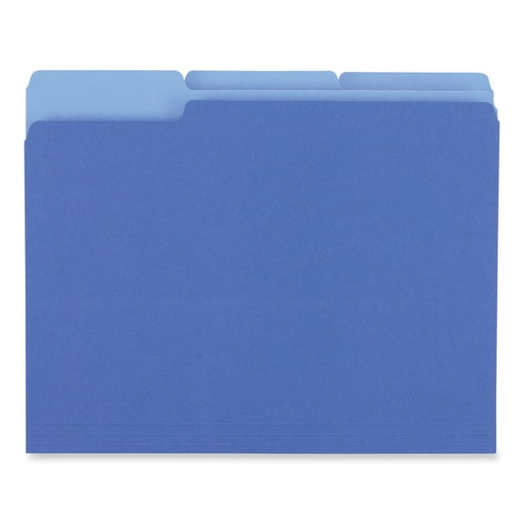 Universal Deluxe Colored Top Tab File Folders, 1/3-Cut Tabs, Letter Size, Blue/Light Blue, 100/Box (10501)