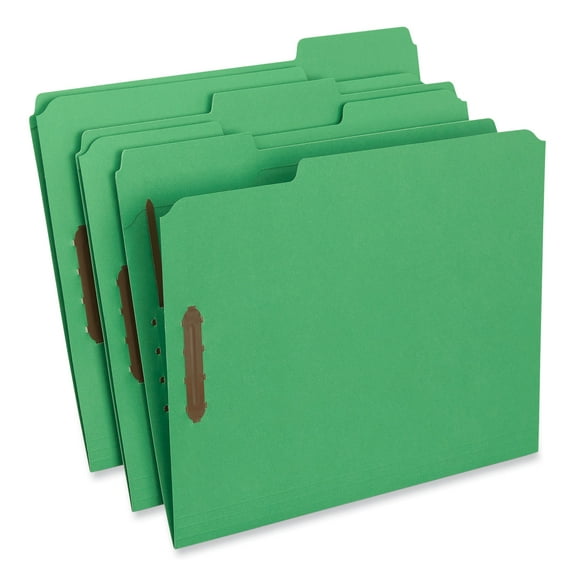 Universal Deluxe Reinforced Top Tab Folders with Two Fasteners, 1/3-Cut Tabs, Letter Size, Green, 50/Box (13522)