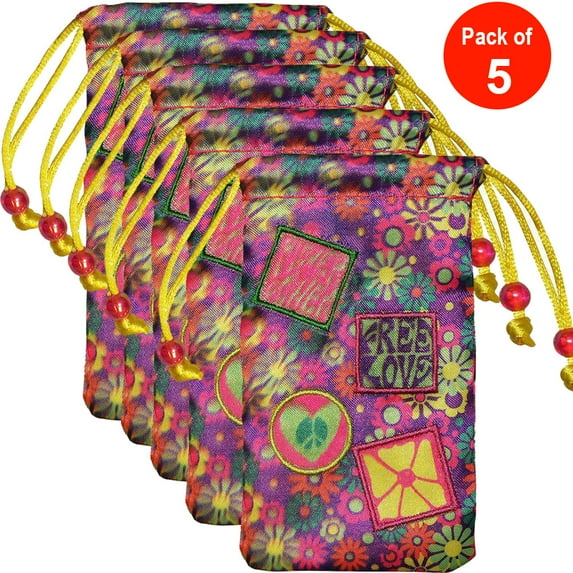 Universal Designer Handy Drawstring Pouch (Pack of 5) Jewelry Wedding Birthday Party Baby Shower Favor Gift Bags 4.5 x 2.75 inch - Free Love