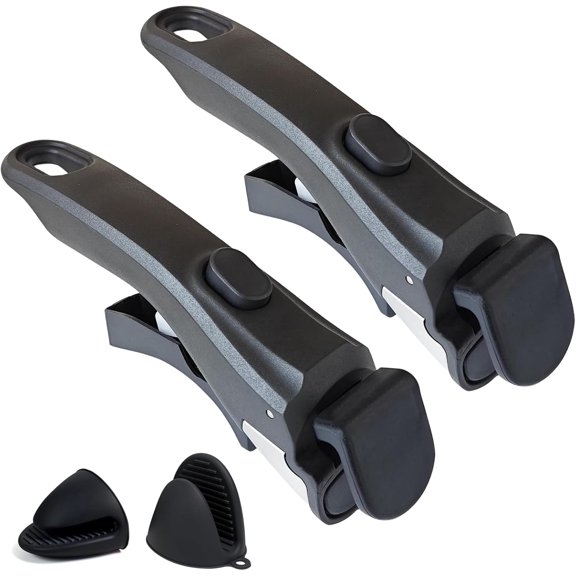Universal Detachable Pot Handle, Press Type Anti-Scald Pan Grip, Heat Resistant Removable Cookware Handle for Frying Pans, Skillets, Sauce Pans, Bakeware, Space Saving for Kitchen Storage 