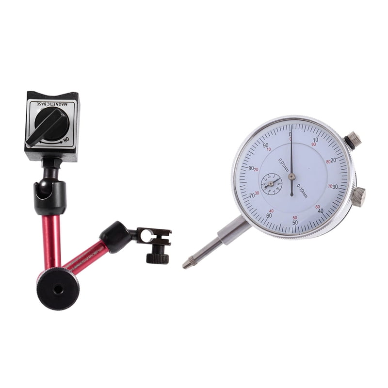 Universal Dial Indicator On/ Magnetic Base Stand Holder with Dial Indicator Gauge 0-10Mm Meter Precise 0.01 Resolution Concentricity Test