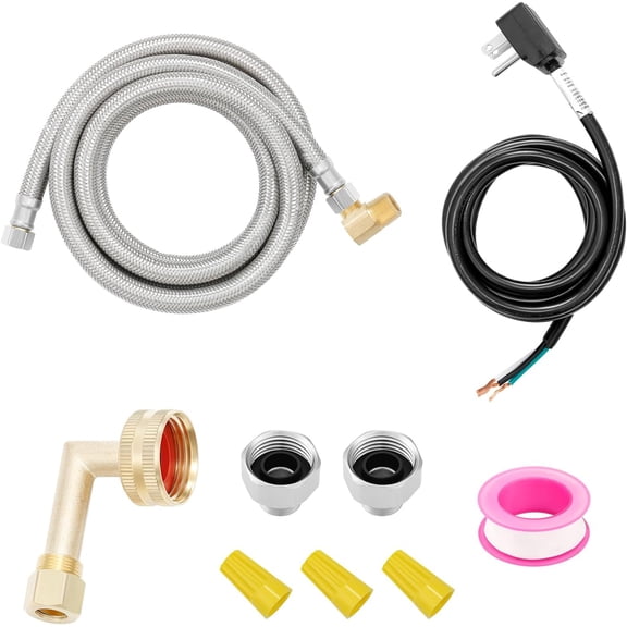 Universal Dishwasher Installation Kit with 6 ft Stainless Steel Hose and Power Cord
