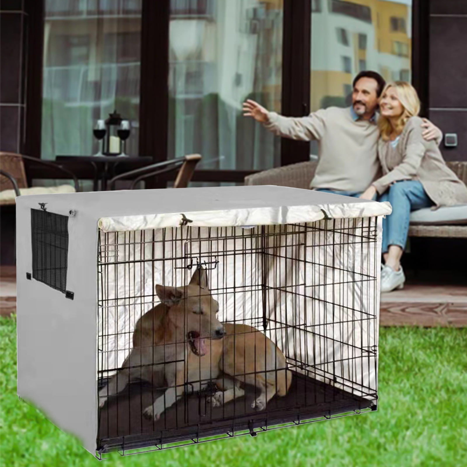 View of Universal Dog Playpen Cover with Sun/Rain Proof Top, Provide Shade and ...