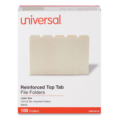 Universal DoublePly Top Tab Manila File Folders, 1/5Cut Tabs