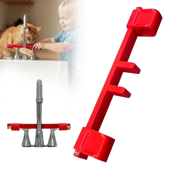Double Sink Faucet Handle Lock Red Anti-Slip Water Stop Guard with Center Pipe Clamp for Quick Install Flood Prevention 1 Count