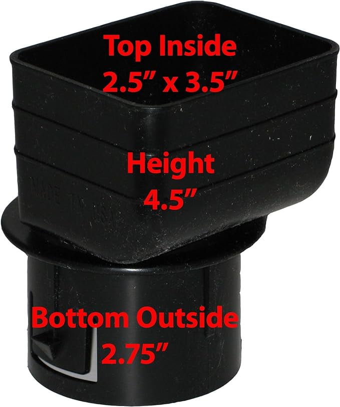 Universal Downspout to Drain Pipe Tile Drainage Adapter (Black, 2x3x3