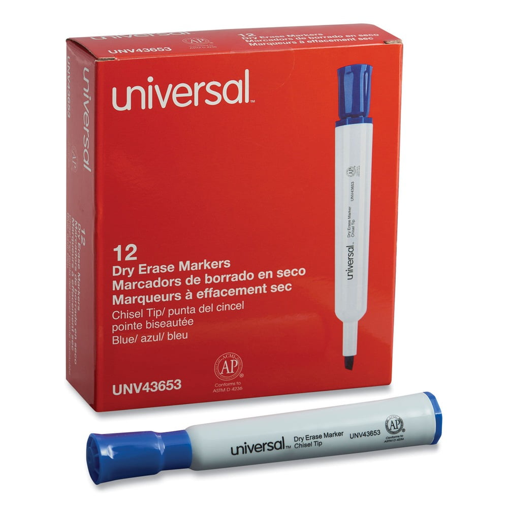 Universal Blue Chisel Tip Low Odor Dry Erase Marker Set