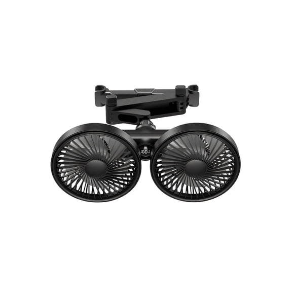 Universal Dual Head Car Fan for Back Seat, Adjustable Angle Quiet Running Vehicle Cooling Fan with Digital Speed Screen for Automotive RV Camper Interior Hot Air Dissipation