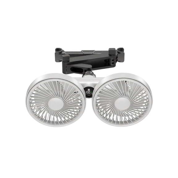Universal Dual Head Car Fan for Back Seat, Adjustable Angle Quiet Running Vehicle Cooling Fan with Digital Speed Screen for Automotive RV Camper Interior Hot Air Dissipation