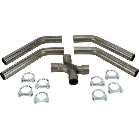 Universal Dual Mandrel X-Pipe Balance Tube Kit, 2-1/4 Inch: Enhance Engine Performance, Balance Gas Flow, Kit Includes: 12" Tee Pipes, 24" Cross Tubes, 45* Transition Pipes, Clamps