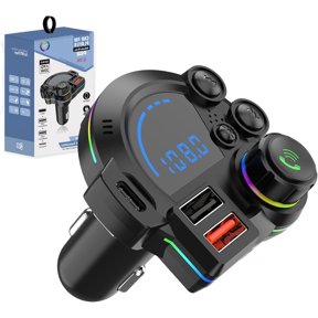 Universal Dual-Port Car FM Bluetooth Transmitter, Bluetooth Car Adapter, with V5.0 Dual Port Fast Charging for Carwith Hands-Free Calling and Music Player for Drivers