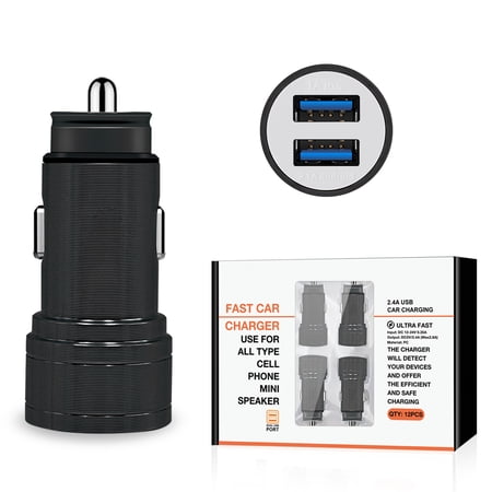 Universal Dual Port Car R/ Adapter In Black (12pcs)