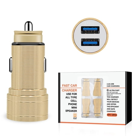 Universal Dual Port Car R/ Adapter In Gold (12pcs)