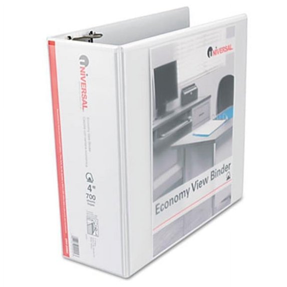 Universal Economy D-Ring Vinyl View Binder 4'' Capacity White