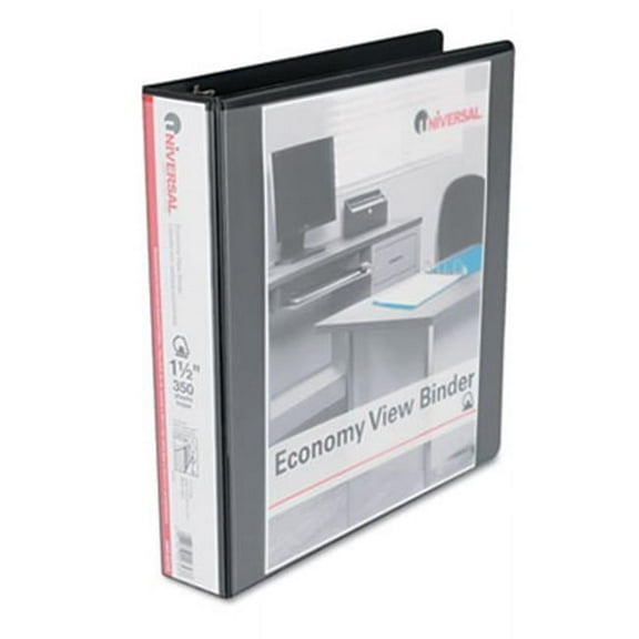Universal  Economy D-Ring Vinyl View Binder - Black - 1-1/2'' Capacity