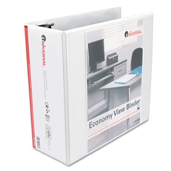 Universal Economy D-Ring Vinyl View Binder - White - 5'' Capacity