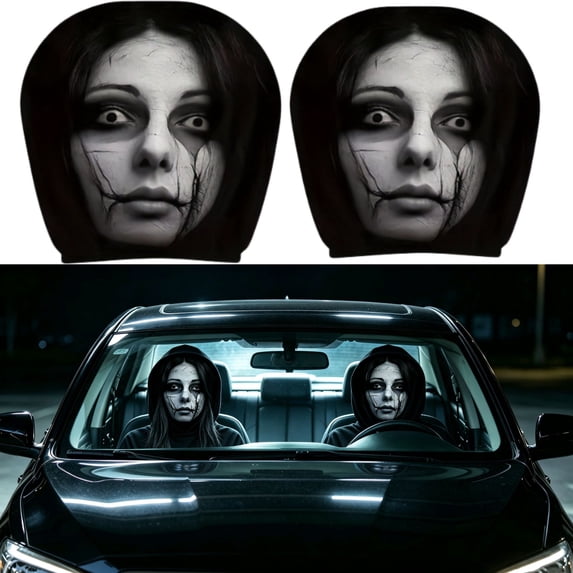 Universal Elastic Car Headrest Covers 2 Pack, Ghost Face Auto Seat Protector with Upgraded Snug Fit, Soft Breathable Polyester Holiday Vehicle Interior Decor Accessories for Cars