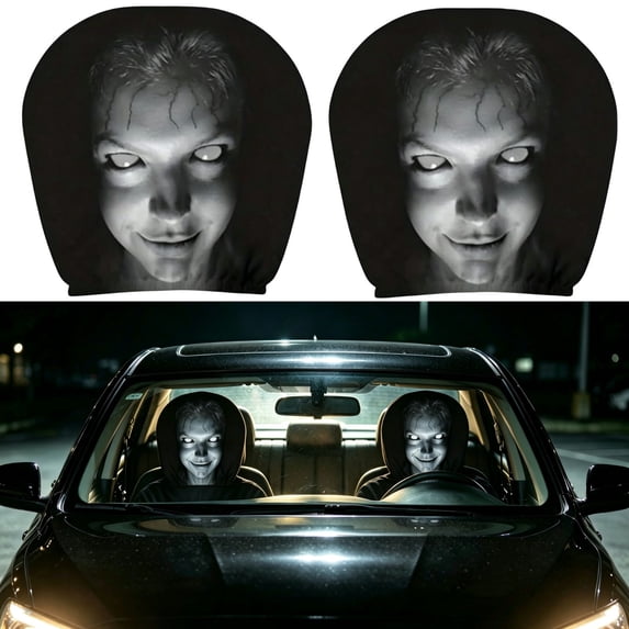 Universal Elastic Car Headrest Covers 2 Pack, Ghost Face Auto Seat Protector with Upgraded Snug Fit, Soft Breathable Polyester Holiday Vehicle Interior Decor Accessories for Cars