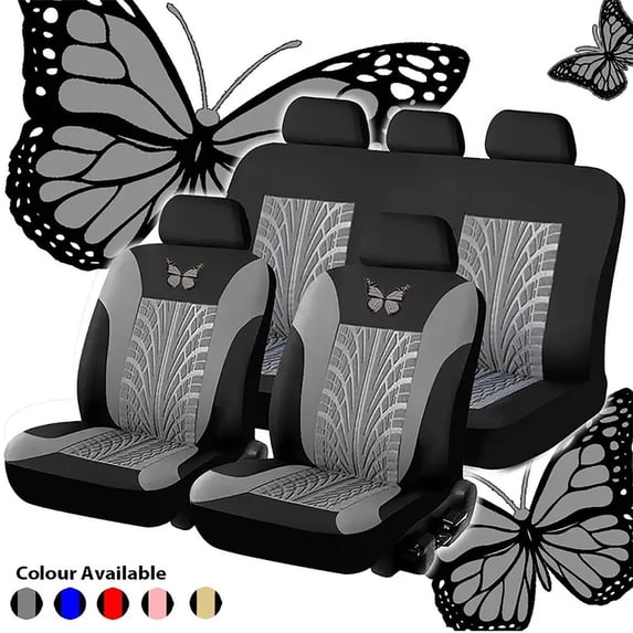Universal Embroidered Car Seat Cover Set, Full Set for 5-Seater Vehicles, 9-Piece Durable Protective Covers, Butterfly Pattern, Comfortable Fit, Easy Installation Weekly Price Drops & Special Offers