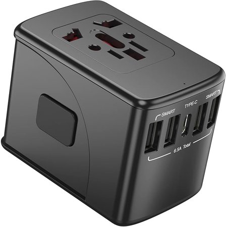 Universal European Travel Plug Adapter - International Travel Plug Adapter Wall Charger with 6.5A 5 USB Type-C for US EU UK Europe Spain Australia Switzerland Ireland Italy Worldwide