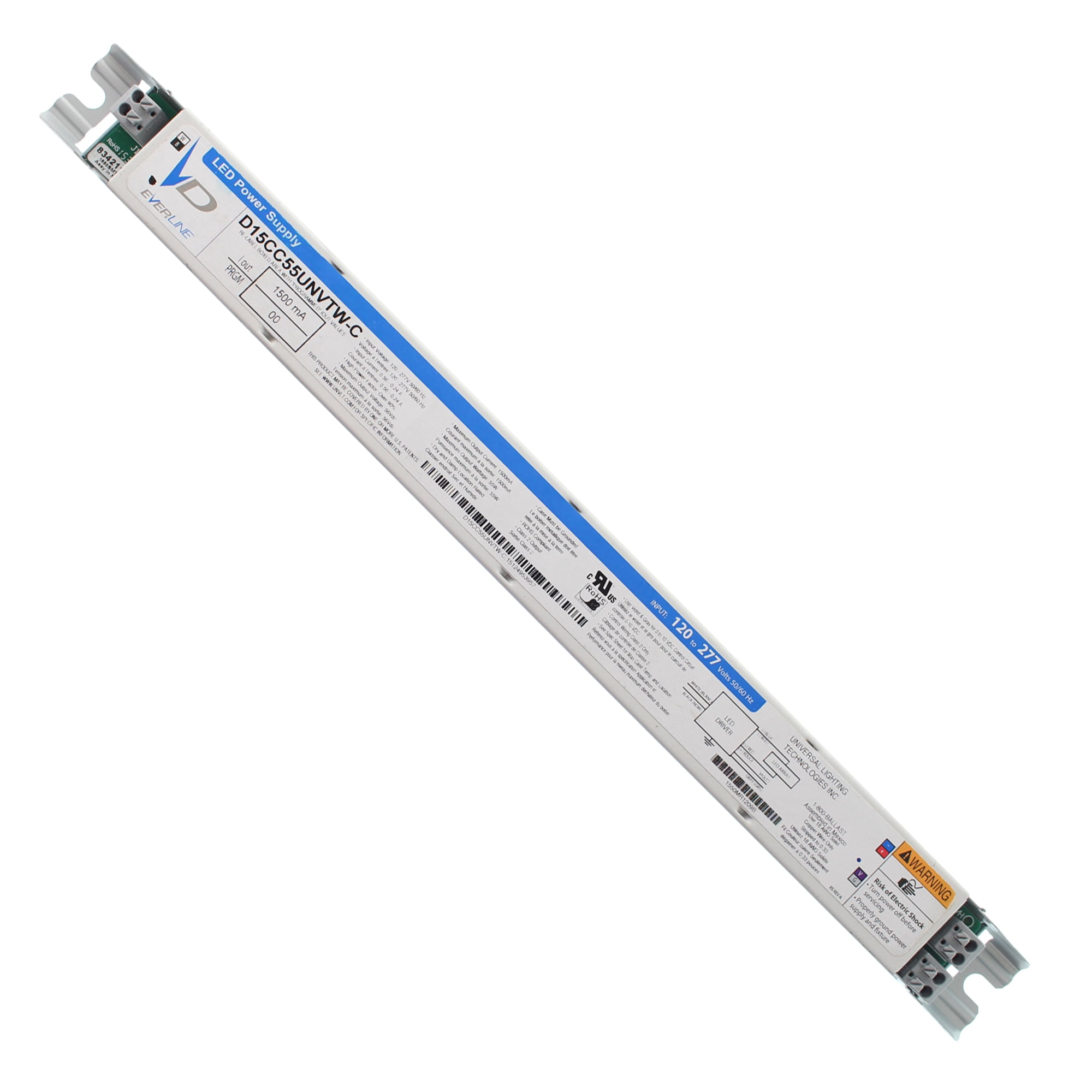 Universal Everline D15CC55UNVTW-C LED Driver, 1500mA @ 55W, 56VDC Max ...
