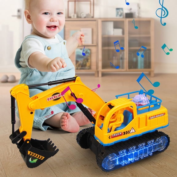 Universal Excavator Toy Car, Light Engineering Construction Vehicle for Kids, LED Lights, Sound Effects, STEM Educational Gift, Early Childhood Development, Birthday and Holiday Present Yellow
