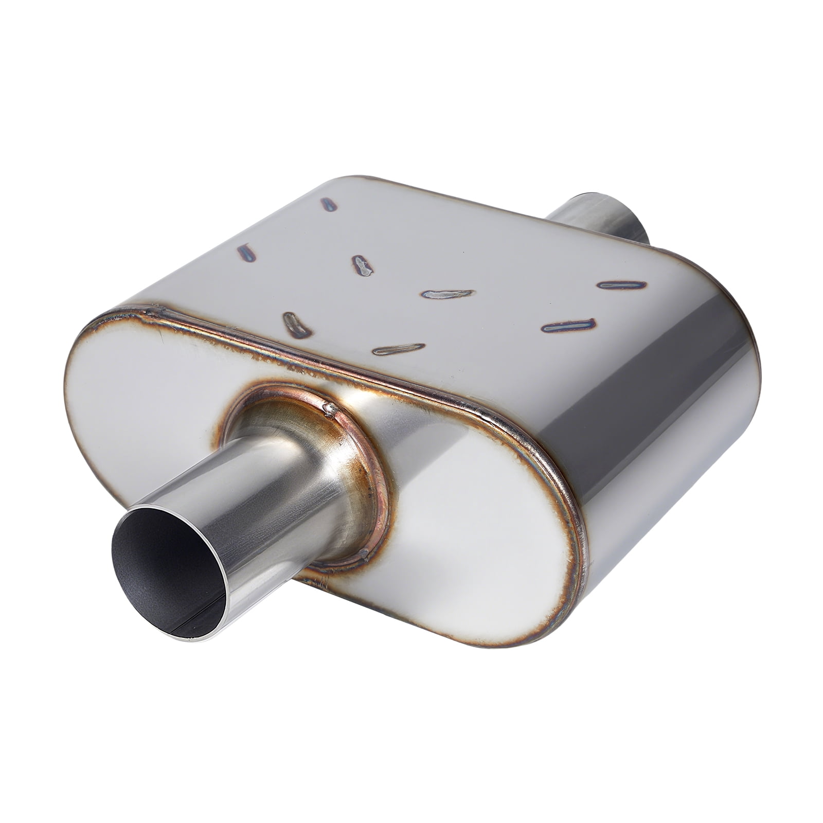 Universal Exhaust Muffler, Single Chamber Performance Muffler for Cars Trucks, Stainless Steel, 3" Inlet/Outlet, Overall Length 13"