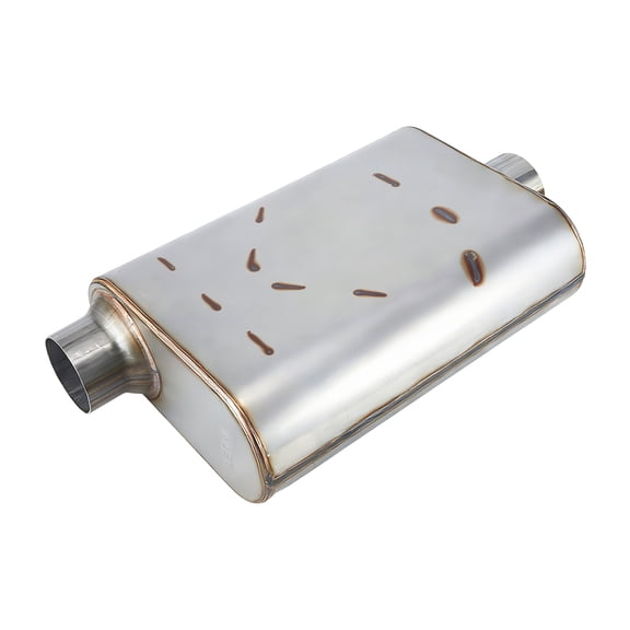 Universal Exhaust Muffler, two Chamber Performance Muffler for Cars Trucks, Stainless Steel, 2.5" offset Inlet/center Outlet, Overall Length 17"