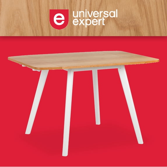 Universal Expert Abacus 32 to 47 Inch Extendable Dining Table with Drop Leaf Panels, Oak and White Finish