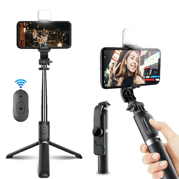 Universal Extendable Selfie Stick Tripod with Bluetooth Wireless Remote Control & Fill Light, Foldable Adjustable Selfie Stick Tripod Stand, Portable Selfie Phone Holder for iPhone Samsung,ipad
