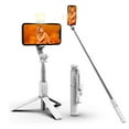 thumbnail image 1 of Universal Extendable Selfie Stick Tripod with Bluetooth Wireless Remote Control & Fill Light, Foldable Adjustable Selfie Stick Tripod Stand, Portable Selfie Phone Holder for iPhone Samsung, White, 1 of 12