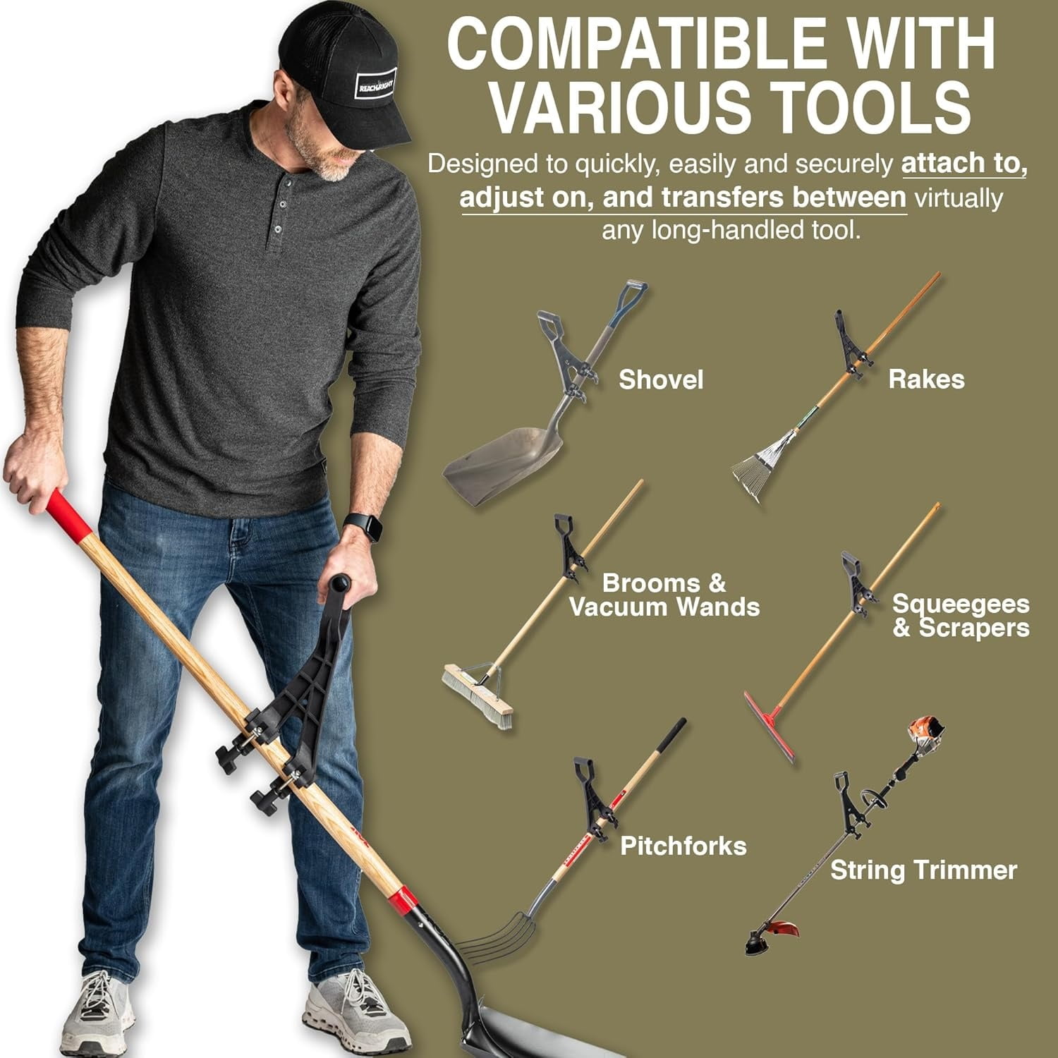 Universal Extension Handle Attachment for Weedeater, String Trimmer, Shovel, Rake & More | Versatile Back Saving Attachment for All Gardening Tools | Yard Tool Gifts for Men