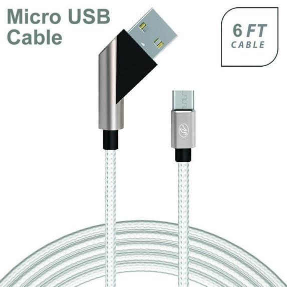 Universal Fast Charge 6Ft 2.4Amp Angled Fabric Micro USB Cable