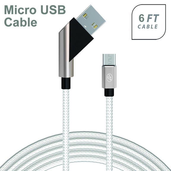 Universal Fast Charge 6Ft 2.4Amp Angled Fabric Micro USB Cable