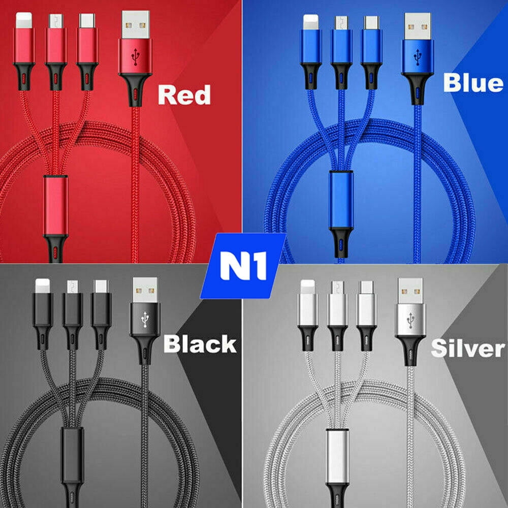 Universal Fast Charging USB Cable 3 in 1 Multi Function for Apple iPhone ,  Type C and Micro - New