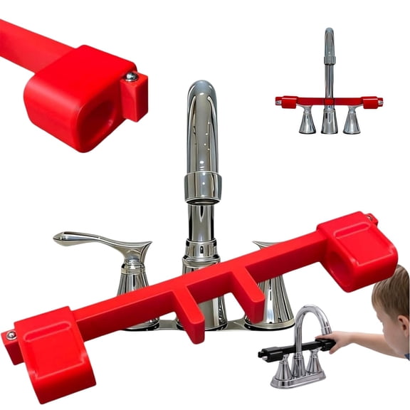 Universal Faucet Handle Lock for Double Sinks, Anti-Slip Faucet Locks Child Proof & Pet Safety Guard, Prevent Flooding Lever Handle Child Lock, Tool-Free Water Faucet Lock (Red)