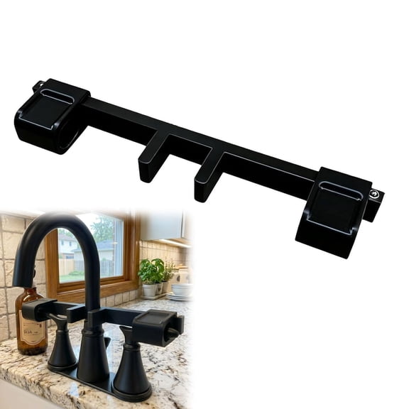 Universal Faucet Handle Lock for Double Sinks - Anti-Slip Sink Safety Guard with Central Pipe Fixation, Childproof & Pet-Proof Kitchen Faucet Lock, Tool-Free Installation (Black)