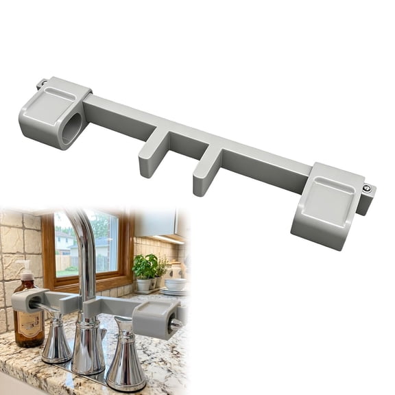 Universal Faucet Handle Lock for Double Sinks - Anti-Slip Sink Safety Guard with Central Pipe Fixation, Childproof & Pet-Proof Kitchen Faucet Lock, Tool-Free Installation (Grey)