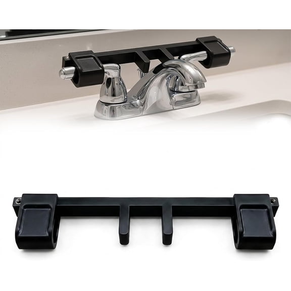 Universal Faucet Handle Lock for Double Sinks, Anti-Slip Water Spigot Guard with Central Pipe Fixation, Security Lock on Sink for Kitchen Bathroom, Pet Faucet Handle Cover Lock (Black)