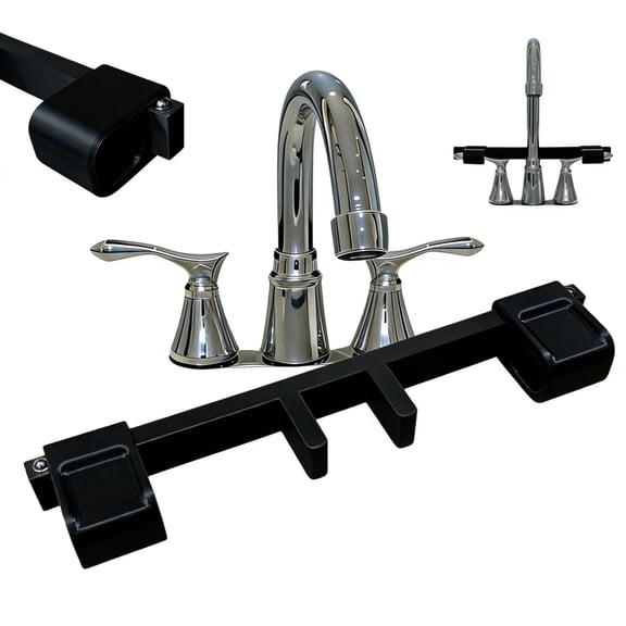 Universal Faucet Handle Lock for Double Sinks,Child & Pet Proof Sink Faucet Lock, Quick Design to Locks, Anti- for Kitchen and Bathroom Stopper with Central Pipe Fixation (Black, 1pc)