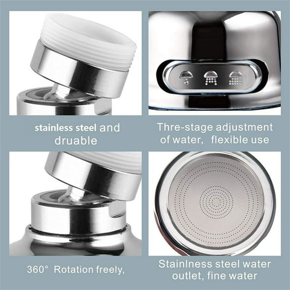 Universal Faucet Head Extender | 360° Swivel Kitchen Sink Tap Attachment | 3 Spray Modes | Water-Saving Filter | Stainless Steel & ABS | Universal Adapter Included