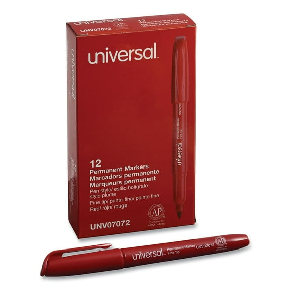Universal Fine Bullet Tip Red Ink Pen-Style Permanent Markers (1 Dozen)