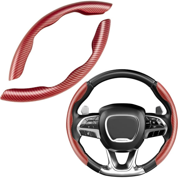 Universal Fit 14.5“-16” Carbon Fiber Steering Wheel Cover, BenLoc Hard Car Steering Wheel Cover Protector Matte Red