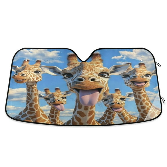 Universal Fit Accordion Auto Sunshade Windshield Sunshade 53'' x 23.5'' A Group Of Giraffes