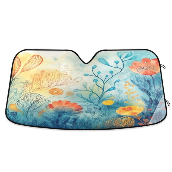 Universal Fit Accordion Auto Sunshade Windshield Sunshade 53'' x 23.5'' Magical Deep Sea Scene